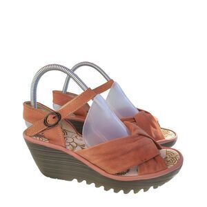 Fly London Yall Yadi Rose Pink Leather Wedge Sandal Womens EU 38 US 7.5-8 Boho